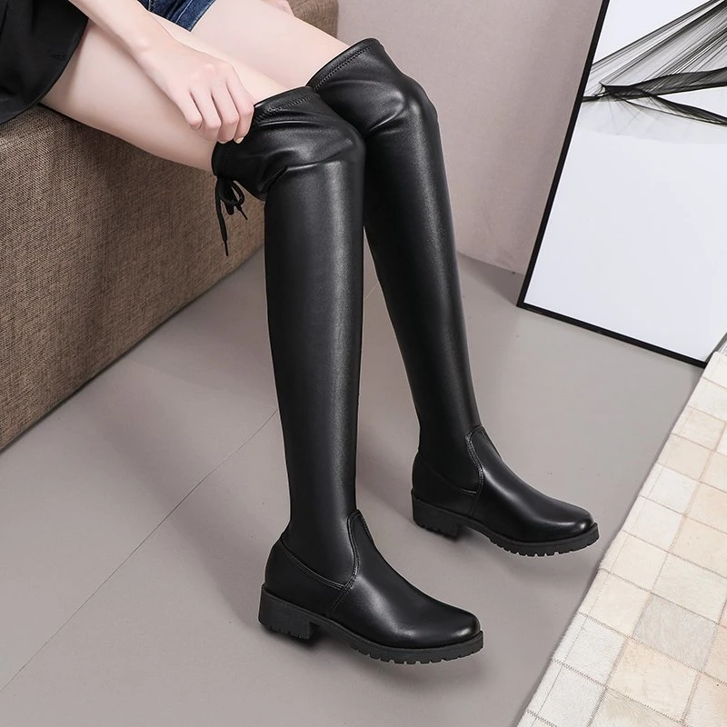 

Chelsea Boots 2023 Winter Women's Boots Fashion Lace-up Platform Shoes Knee-high Booties British Style Lady Shoes Botas De Mujer