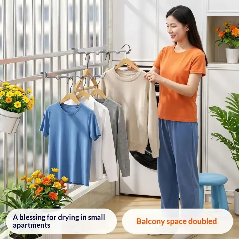 Adjustable Over Railing Clothes Drying Rack Sturdy Metal Space Saving For Small Apartment Balcony Laundry Use