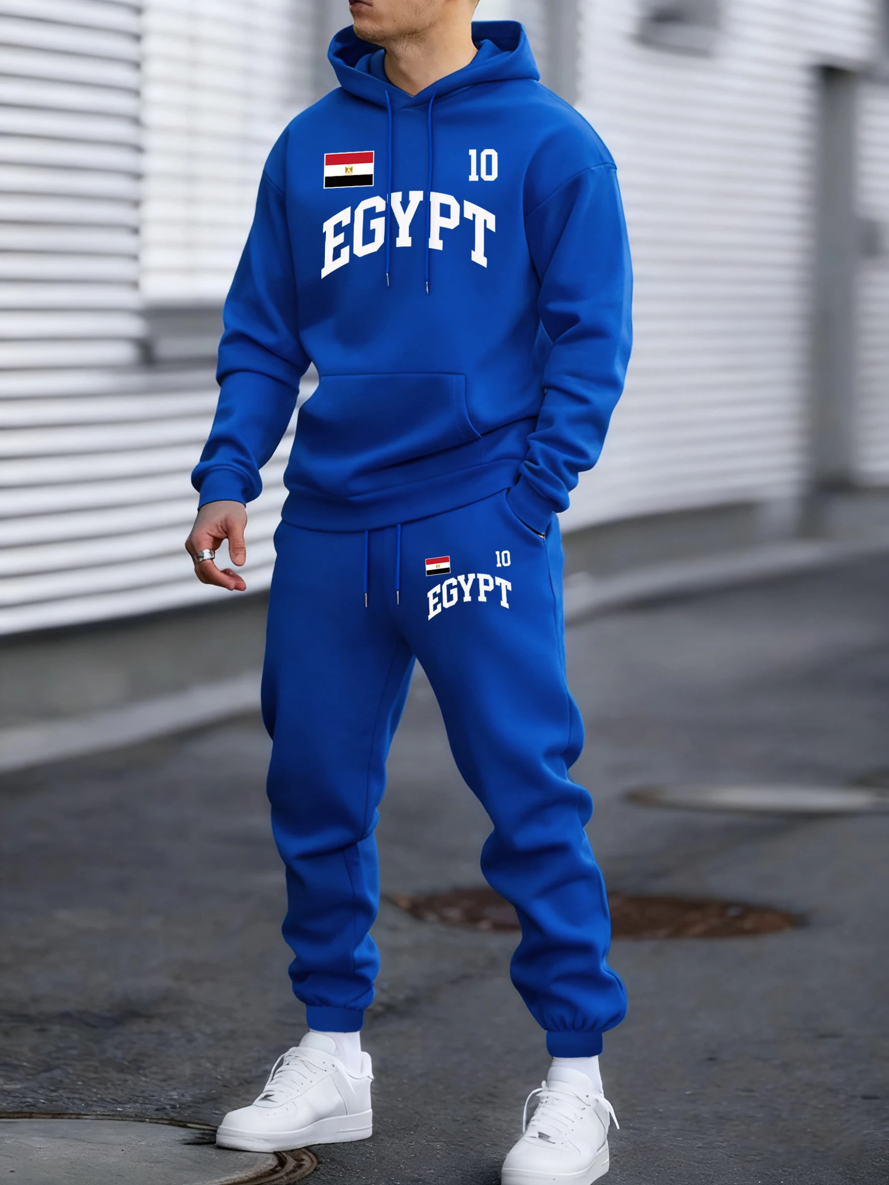 

Egypt Flag Print Sport Fashion Comfy Men'S Hoodie Sweatpant 2 Piece Set Warm Drawstring Pocket Britches Simple Casual Pullovers