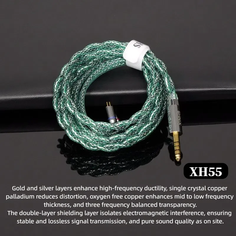 

XINHS XH55 Green 2-Core Gold Silver Monocrystalline Copper Palladium HIFI Headphones Upgrade Cable For A Variety Of Headphones