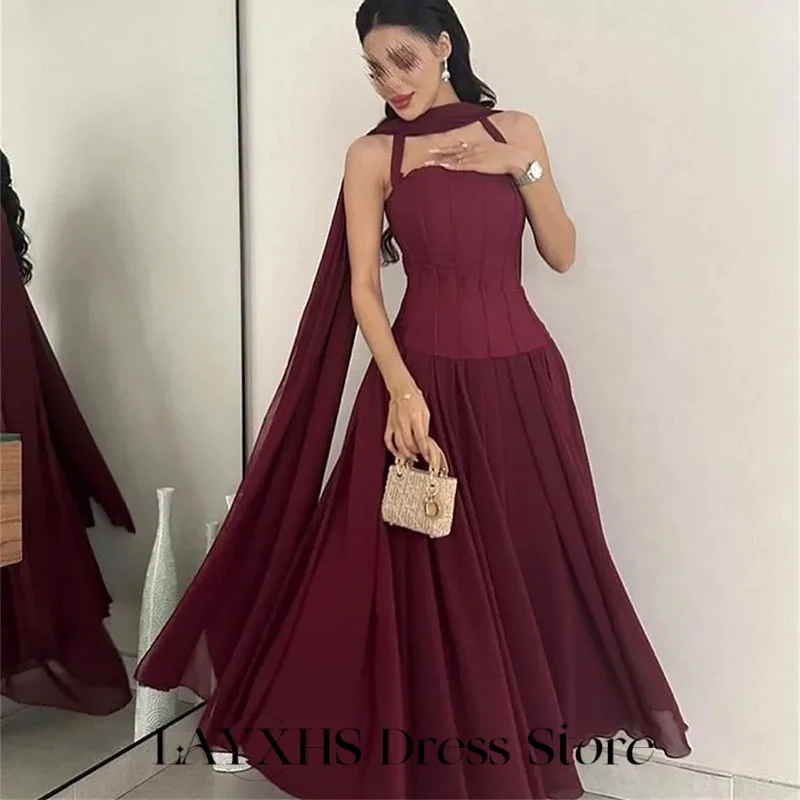 LAYXHS robes de soirée élégantes sans bretelles a-ligne plissée dubaï robes de bal de fête personnalisé فساتmavera