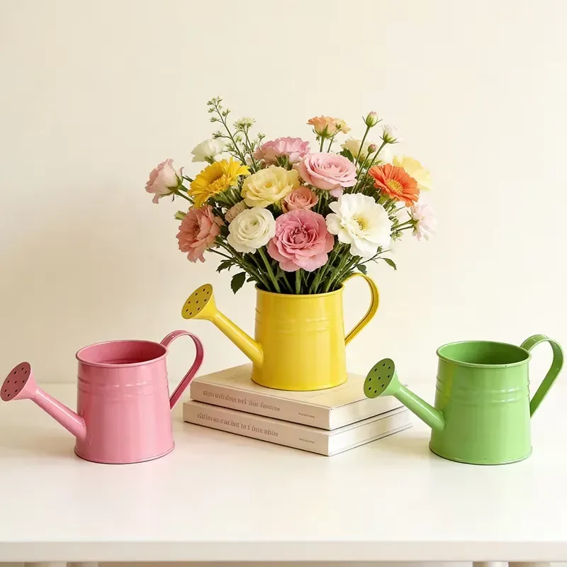 Cute Durable Candy Colored Alloy Watering Can 1000ml Capacity Suitable for Flower Shop Bouquet Decoration Wholesale Available