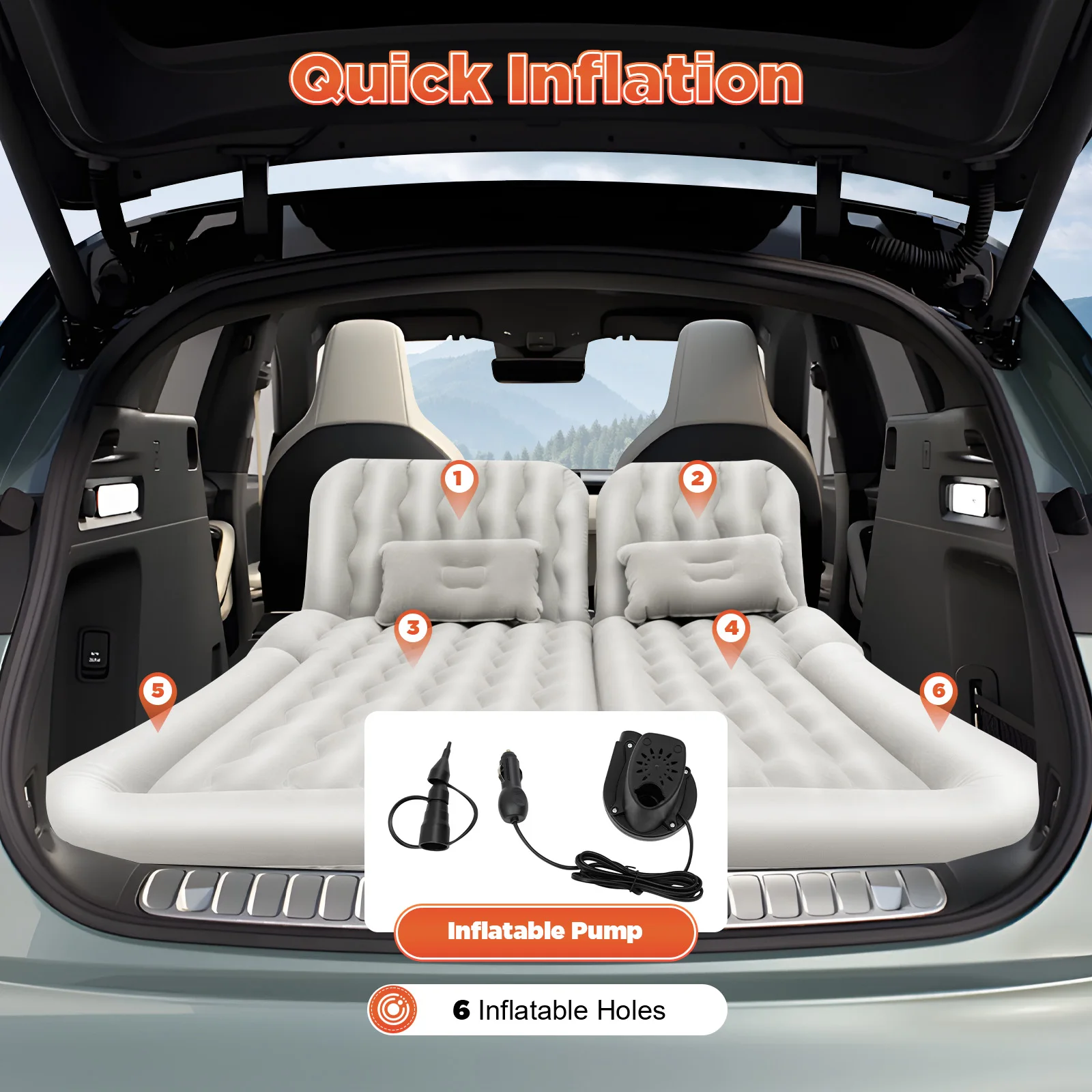 SUV Air Mattress w/ Air Pump, Inflatable Car Mattress for Trunk, Camping Bed Cushion Travel Back Seat Sleeping Bed