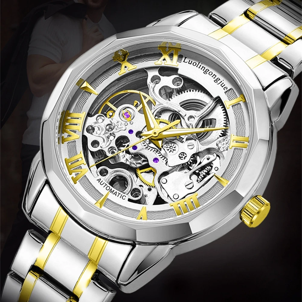 

Роскошные полые светящиеся мужские часы, полностью автоматические механические деловые часы, ретро и простые мужские водонепроницаемые спортивные часы