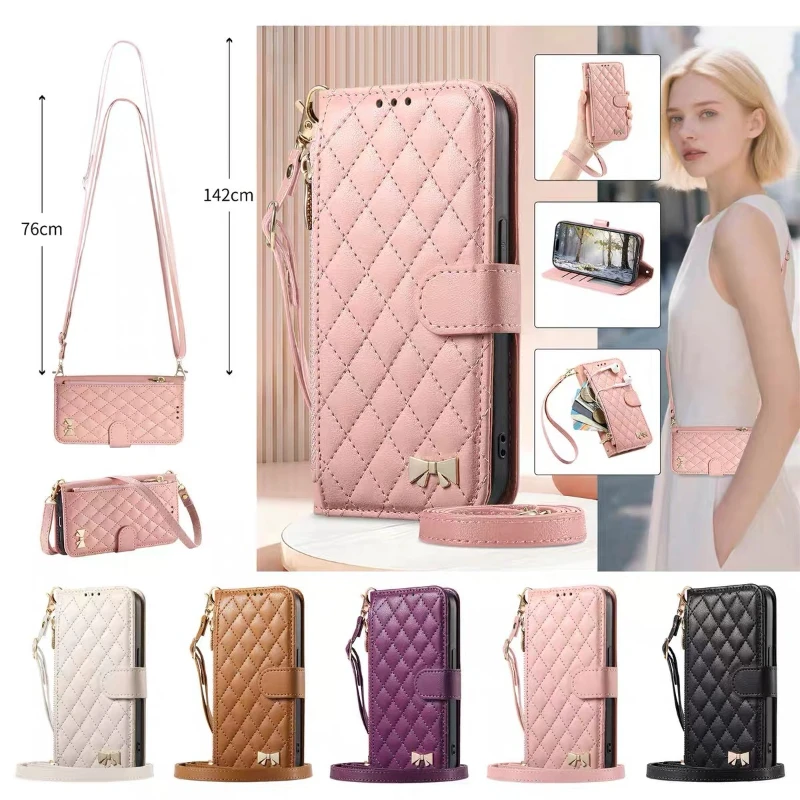 Lederhülle mit Kartenhalter für Samsung Galaxy S27 S26 S25 S24 S23 Plus Ultra FE Edge Mädchen Crossbody Wallet Handyhülle