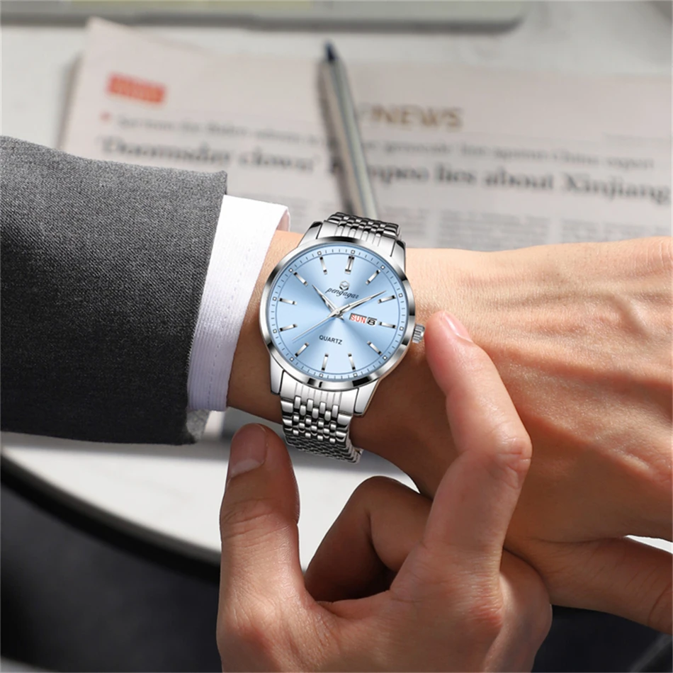 PENGAGAR العلامة التجارية الفاخرة رجل ساعة اليد مقاوم للماء مضيئة تاريخ الرجال الساعات الفولاذ المقاوم للصدأ كوارتز ساعة رجالي Reloj #6