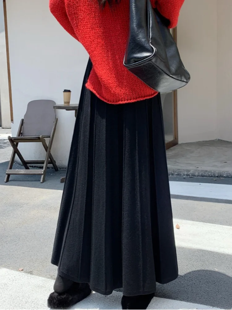SMTHMA 2025 Nuova gonna lunga lavorata a maglia autunno/inverno per le donne Gonna a trapezio a vita alta Elegante gonna ombrello morbida a cento pieghe