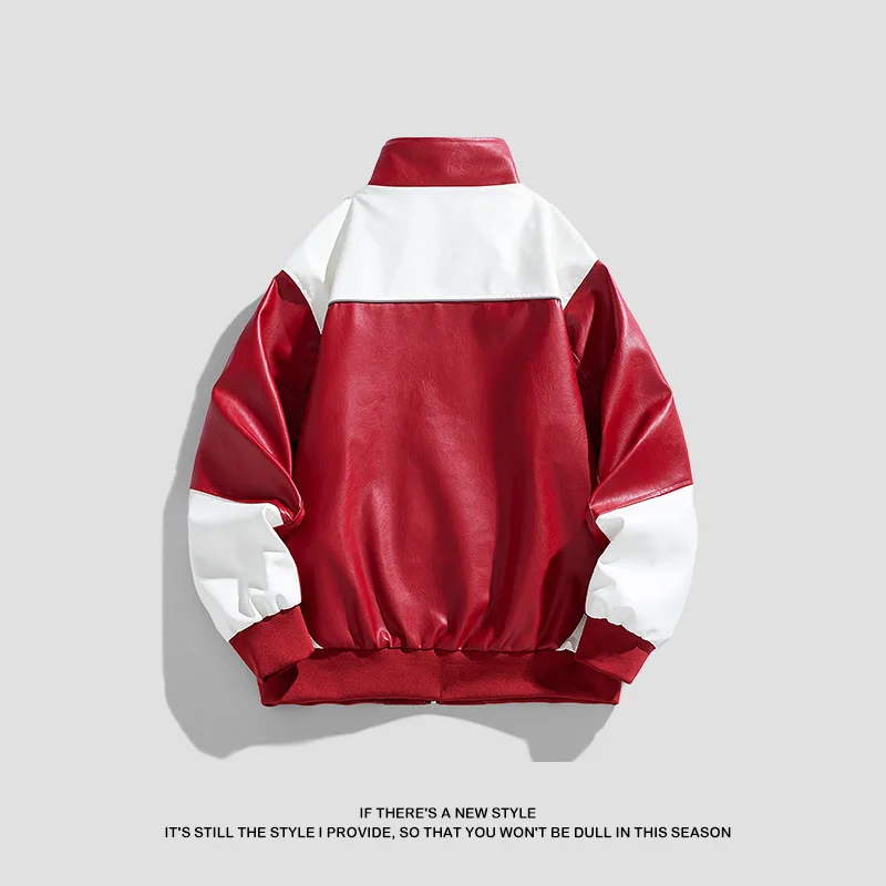 American PU Leather Coat Men's Coat Spring and Autumn New Stand Collar Color Leather Jacket Men