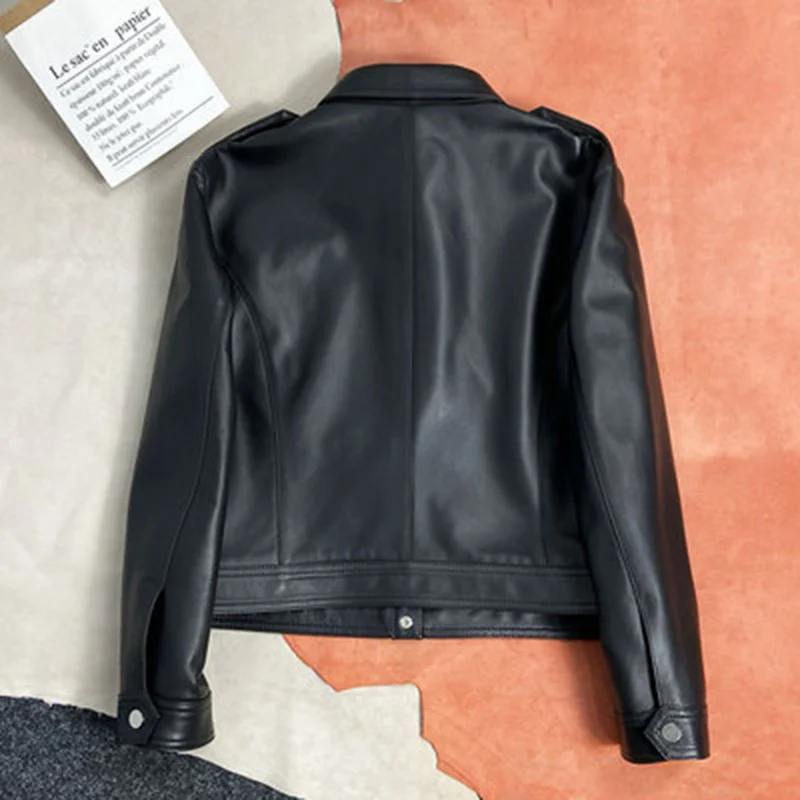 Jacket Women Genuine Leather New Fashion Stand Collar Real Leather Motorcycle Coat 2023 Autumn Sheepskin Leather Ladies Overcoat