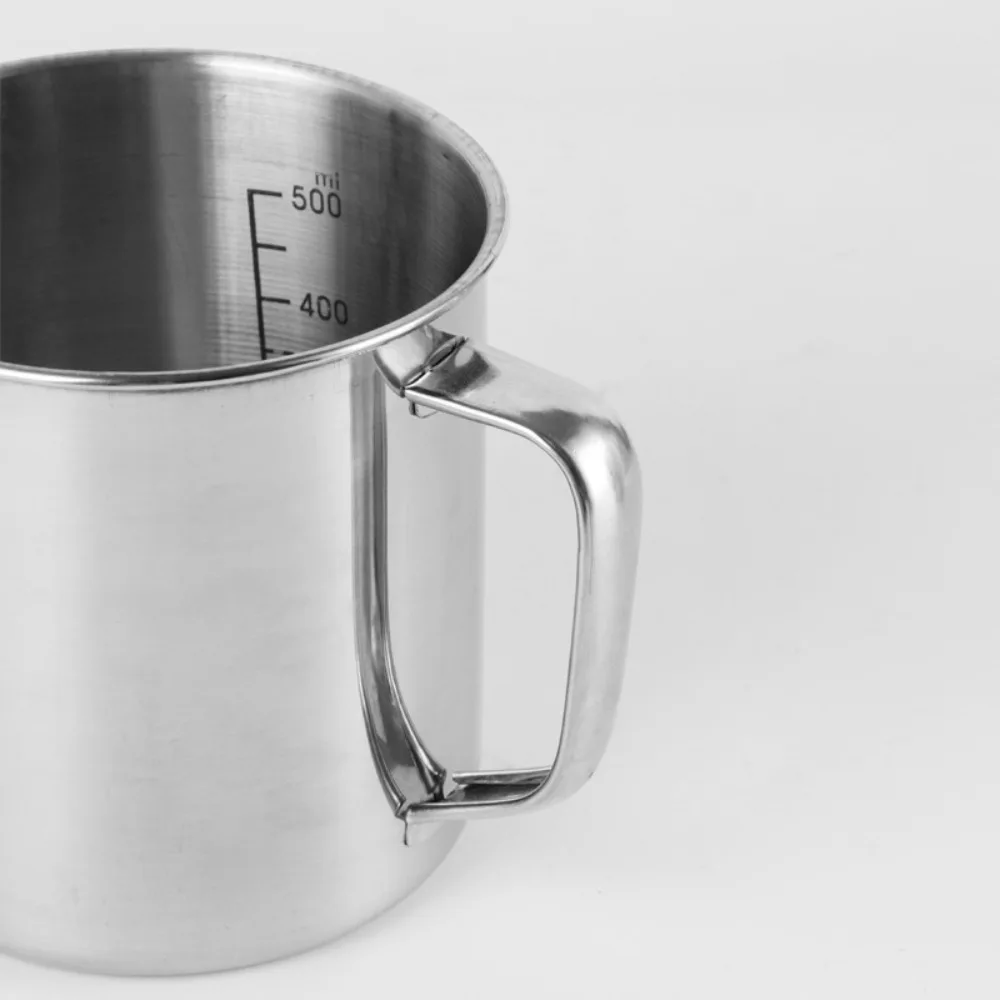 Scaled Stainless Steel Measuring Cup 500/1000/2000ml with Diversion Port Educational Equipment Cup Reusable Handle