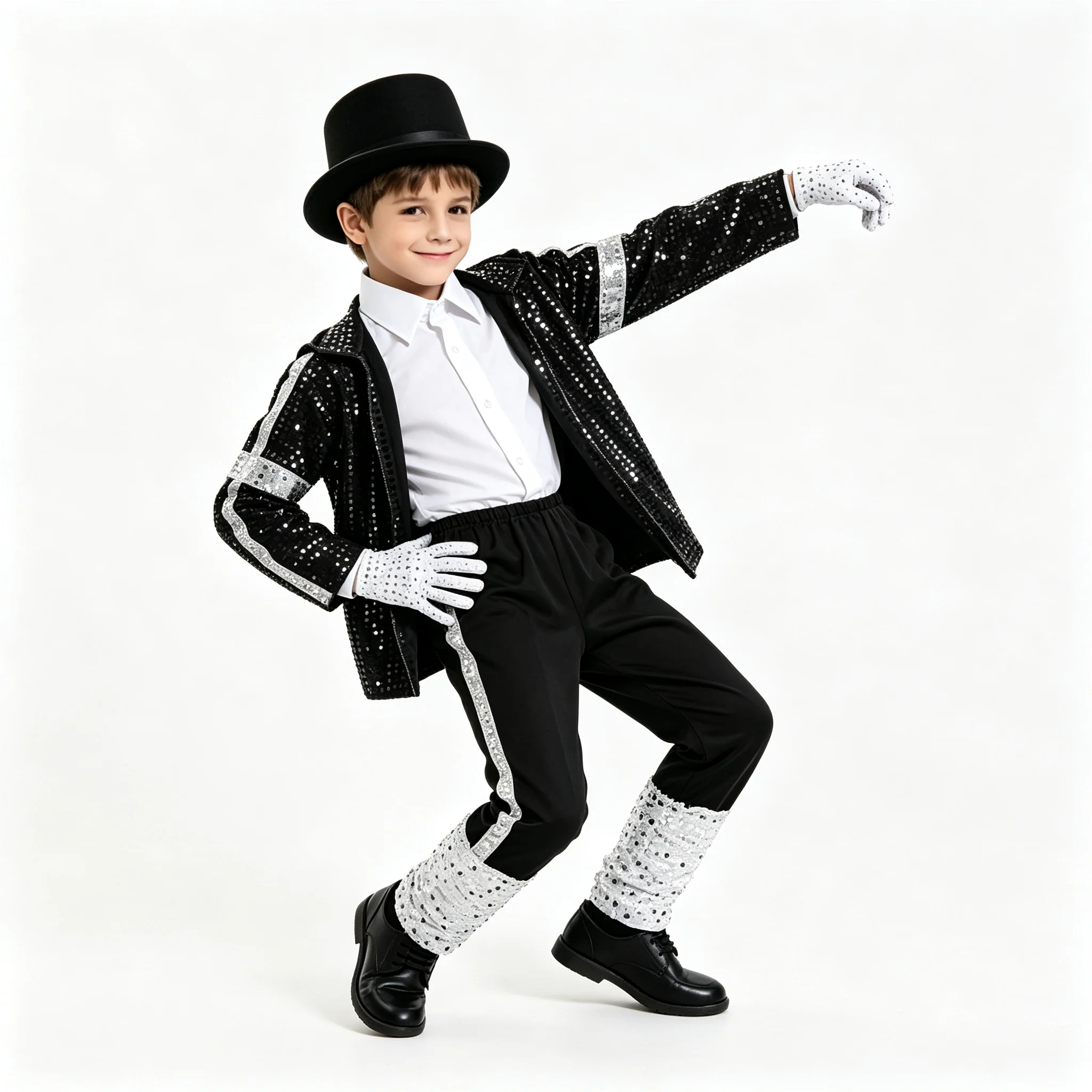 Kinder Jungen Michael Jackson Cosplay Kostüm Pailletten Sänger Bühnenauftritt Outfit Halloween Karneval Party Tanz Verkleidungsanzug – Detail 3