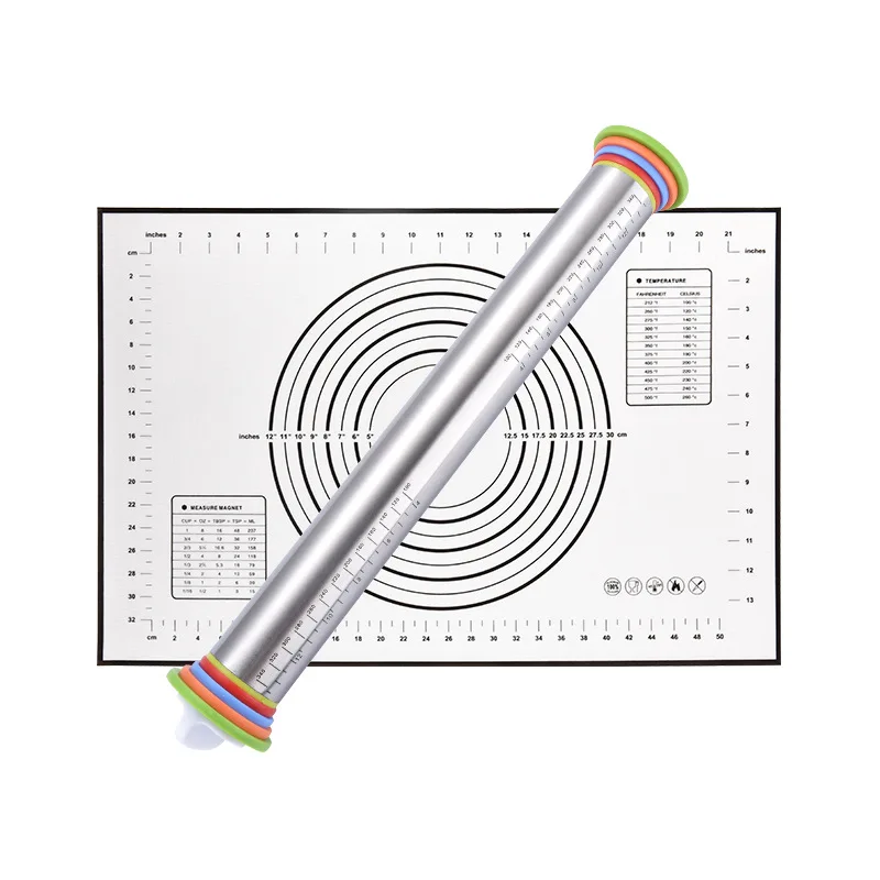 17Inch Rvs Verstelbare Deegroller Siliconen Bakmat Non-stick Fondant Deeg Deegroller Oven Liner Keuken gebruiksvoorwerp