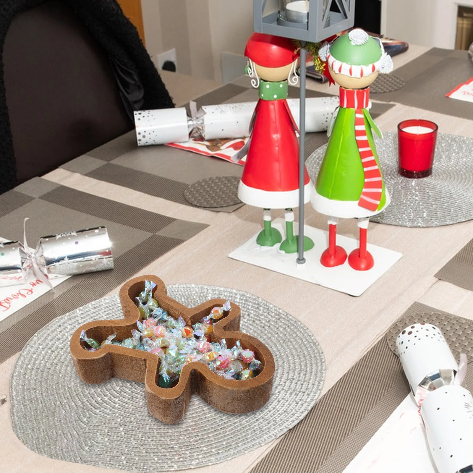 

Holiday Wooden Tray Gingerbread Design Christmas Serving Dish for Cheese Charcuterie Candies Rustic Table Decoration