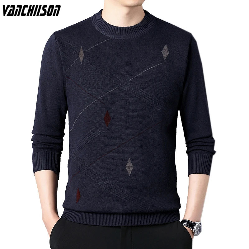 

Men Knit Jumpers Tops Sweater Pullover Thick for Autumn Winter O Neck Argyle Dad Father Fashion Casual Clothing 00358