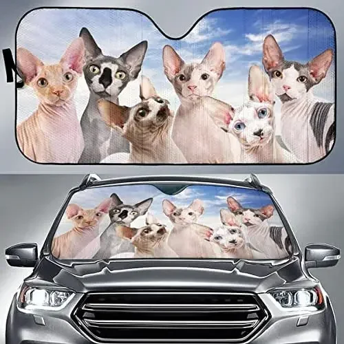 

Cute Sphynx Cat Family Cat Lover Car Sunshade, Sphynx Cat Front Window Sun Cover, Cars Windshield Durable Visor