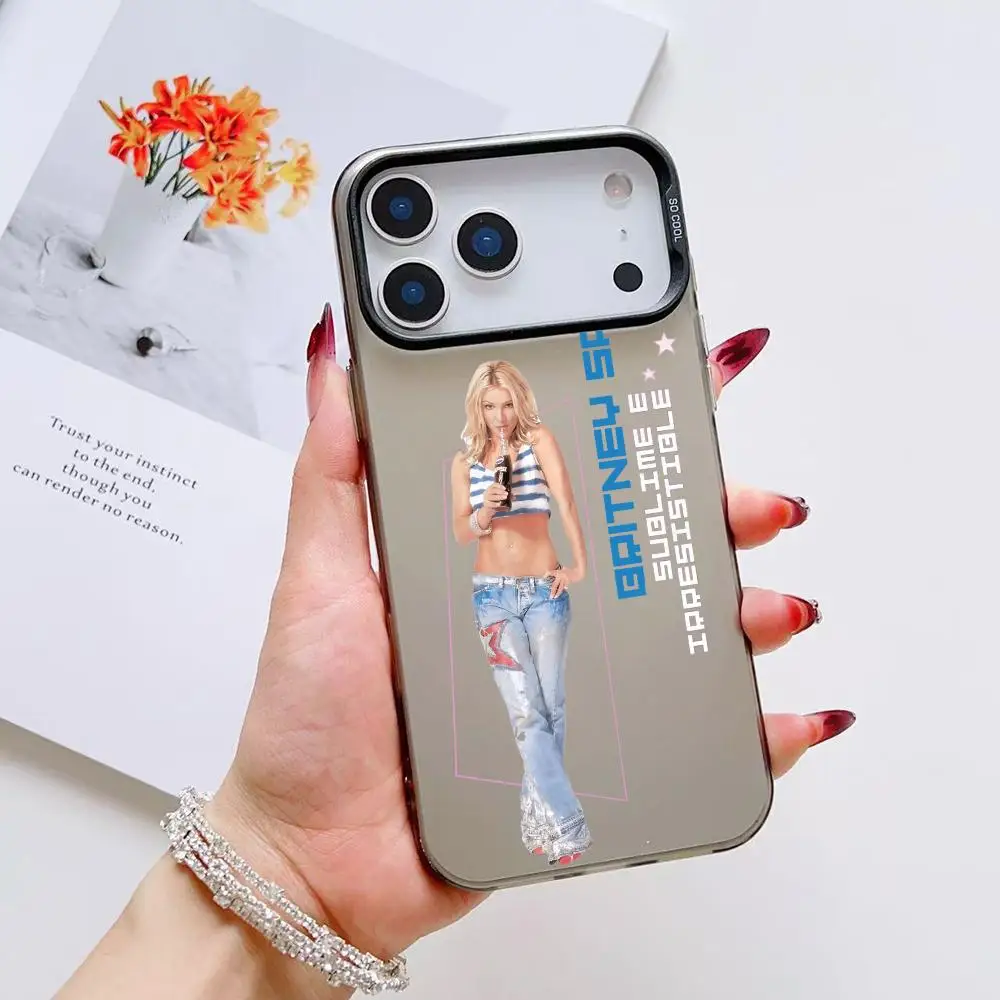 B-Britney S-Spears شعار جراب هاتف آيفون 17 16 15 14 13 12 11 برو ماكس الهواء ماتي ليزر أورورا للصدمات فوندا