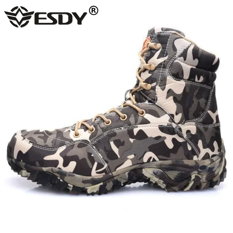 Men Boots Combat Mens Waterproof Canvas Camo Ankle Boots Tactical Size 37-46 Camouflage Boot Male Shoe Work Safety Shoes