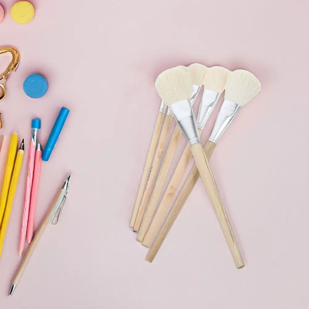 7Pcs Wool Paint Brushes Set Wooden Handle Ideal for Watercolor Pottery Ceramic Glazing Blending Painting Brush Reusable