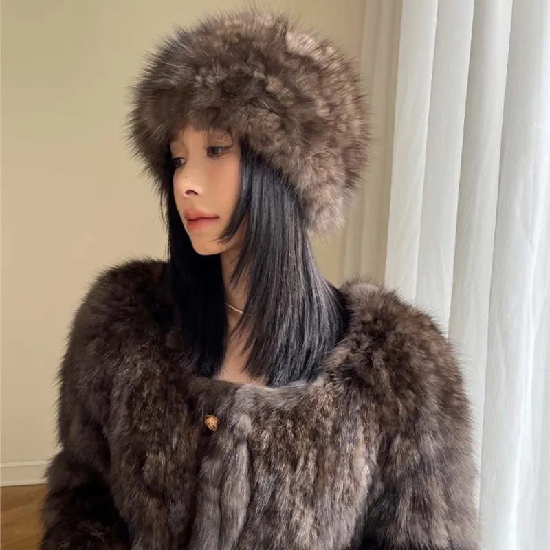 

Зимняя толстая теплая норковая шапка из собольного меха, женская модная русская шапка из норкового меха соболь, плюшевая шапка без полей, лыжная шапка без полей