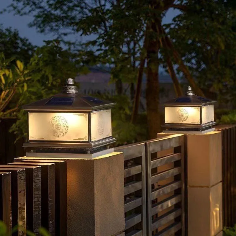 SOURA Outdoor Solar Post Lamp Vintage Creative Chinese Brass  Pillar Light LED Waterproof IP65 for Home Villa Courtyard