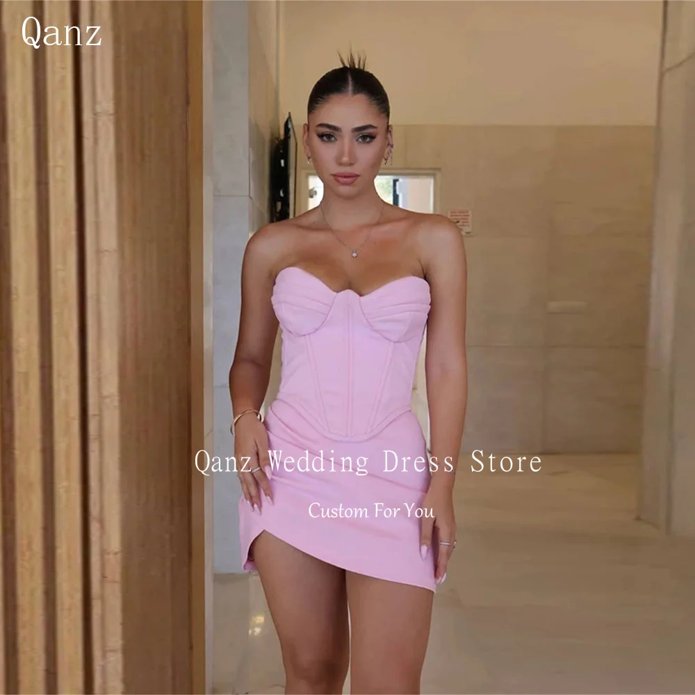 

Qanz Sexy Pink Mini Prom Dresses Corset Satin Short A Line Birthday Party Dress elegant Dresses For Special Event Customized