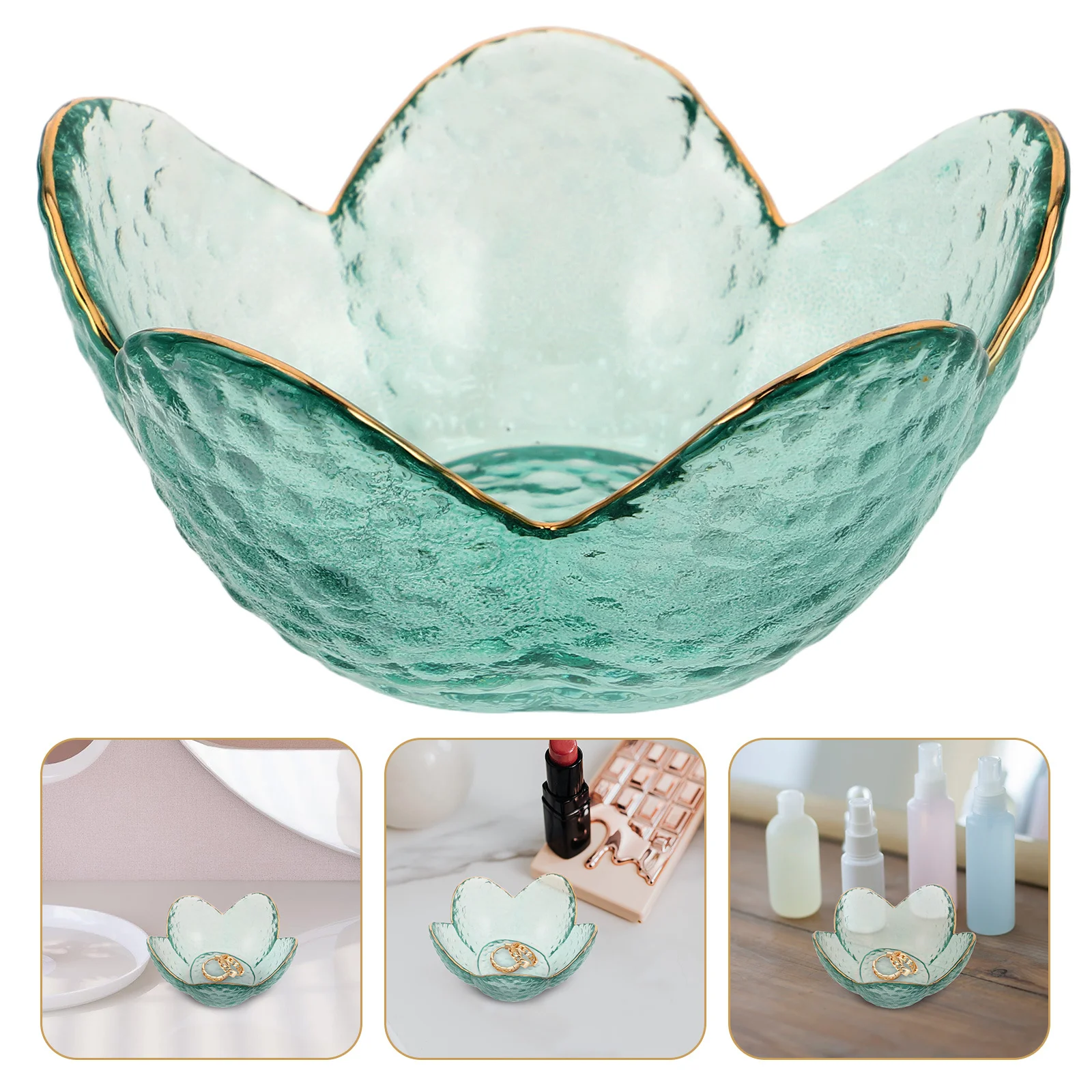 

Flower Shaped Glass Jewelry Tray Ring Holder Bowl for Women Small Trinket Dish Decorative Storage for Rings Earrings Keys