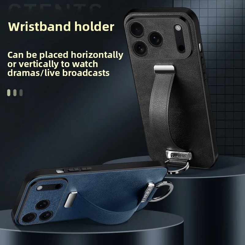 

For iPhone 17 16 15 14 13 12 Pro Max Case New Vegan Leather Wristband Full Cover Anti-drop Cover For iPhone 17 Air Funda