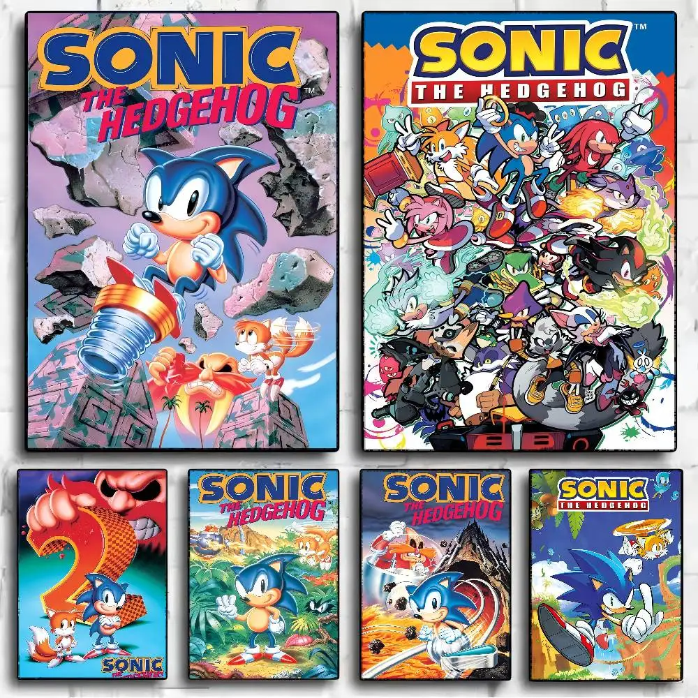 

Game S-Sonic The Hedgehog Movie Sticky Posters Fancy Wall Sticker For Living Room Bar Decoration Vintage Decorative Painting