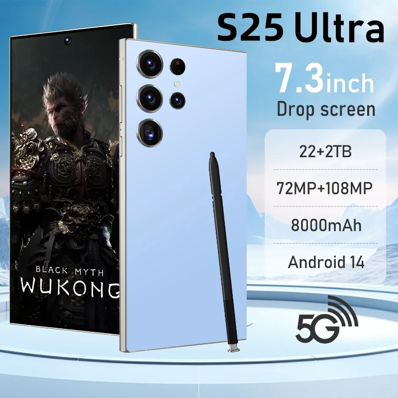 

2025 Original Pad Tablet PC 7.3 inch HD 4K S25 ultra Android 14 22GB+2TB 8000mAh Battery 4G 5G Dual Sim Card WiFi GPS Google Tab