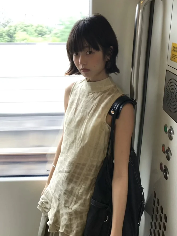 

Retro Stand Collar Svel Vest Women's Summer New Sle Beautiful Flounce Hem Slimming Slim Fit Street Sle Top