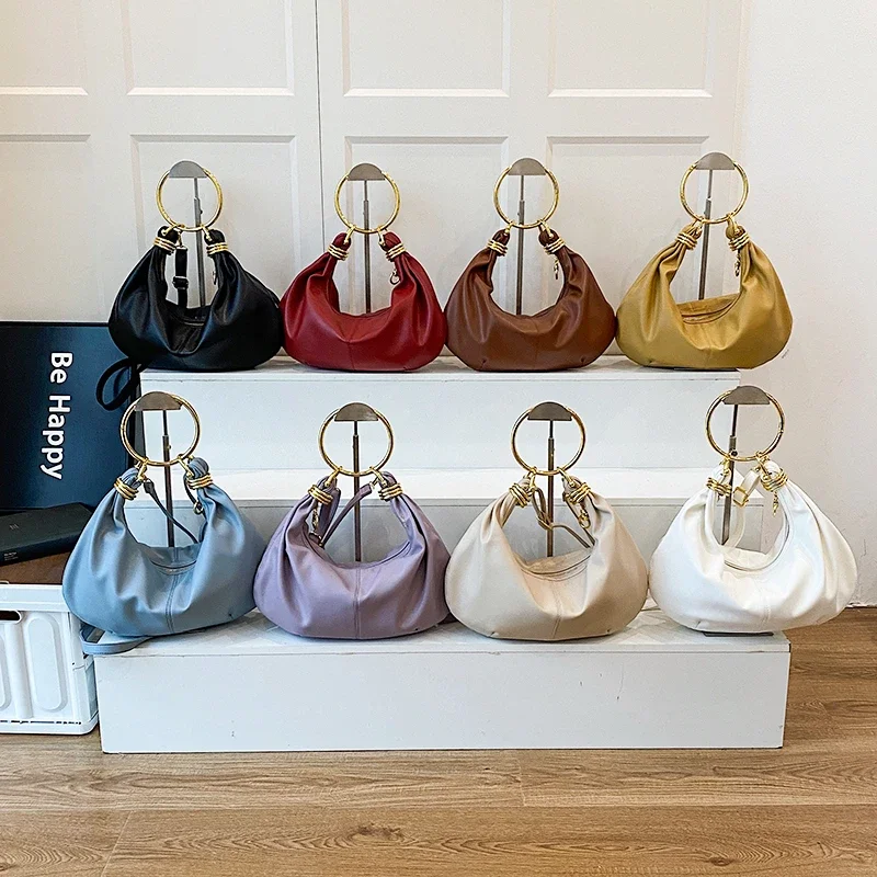 2026 PU Zipper Hollow Out Half Moon Bags Design Sense Niche Bags Europe America Style Personality Top-Handle Bags Bolsa