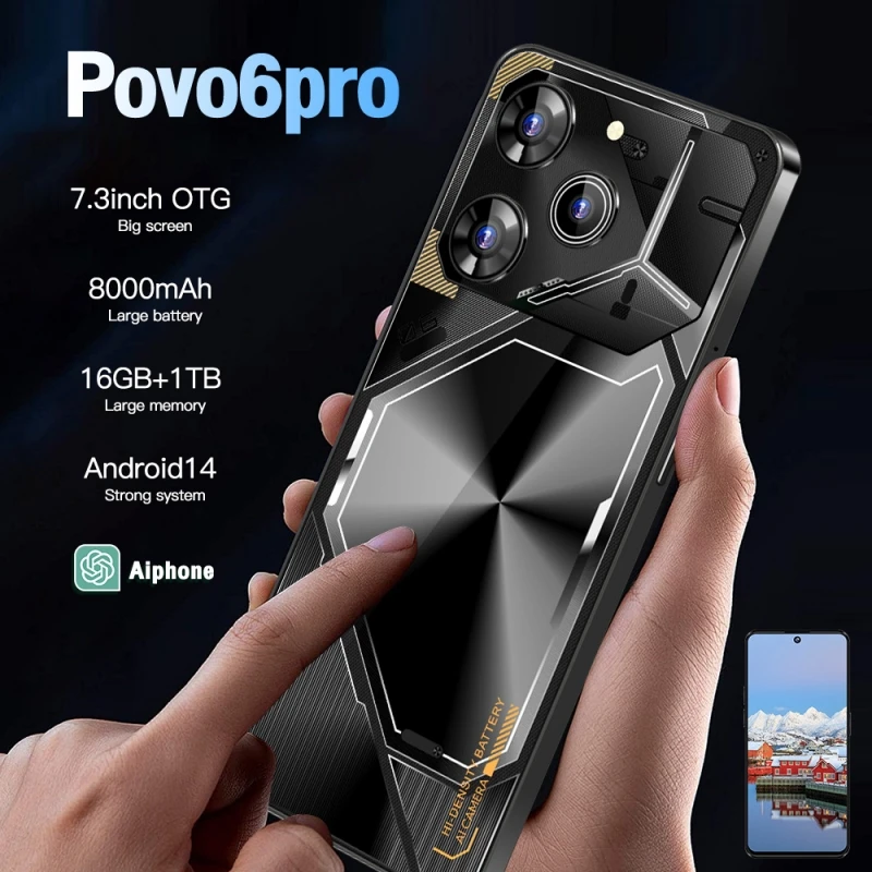 هاتف Povo 6 Pro Snapdragon 8 gen3 Global 7.3 120 هرتز إصدار شاشة Super AMOLED غير مقفول كاميرا Celulares للهاتف الذكي 5G 108MP #3