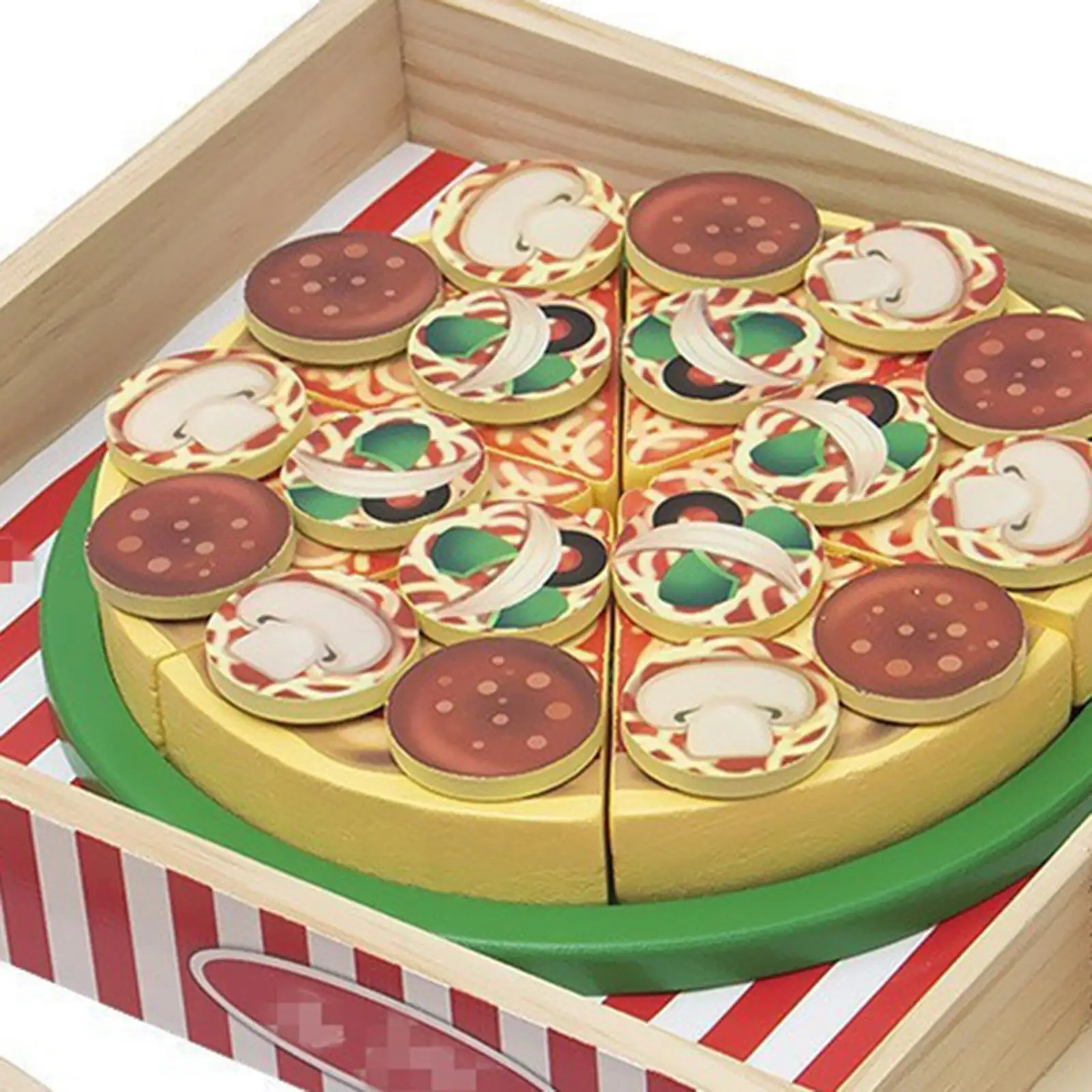 Simuliertes Pizzaspielzeug aus Holz, praktisch, robust, interaktives Spielzeug, Lernspielzeug, Montessori-Geschenke für Kinder, Jungen, Mädchen, Schule, Zuhause