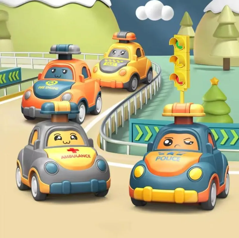 Cartoon Toy Car Mini Press Go Vehicles Inertia Pull Back Cars Montessori Early Education Crawling Toys for Toddlers Boys