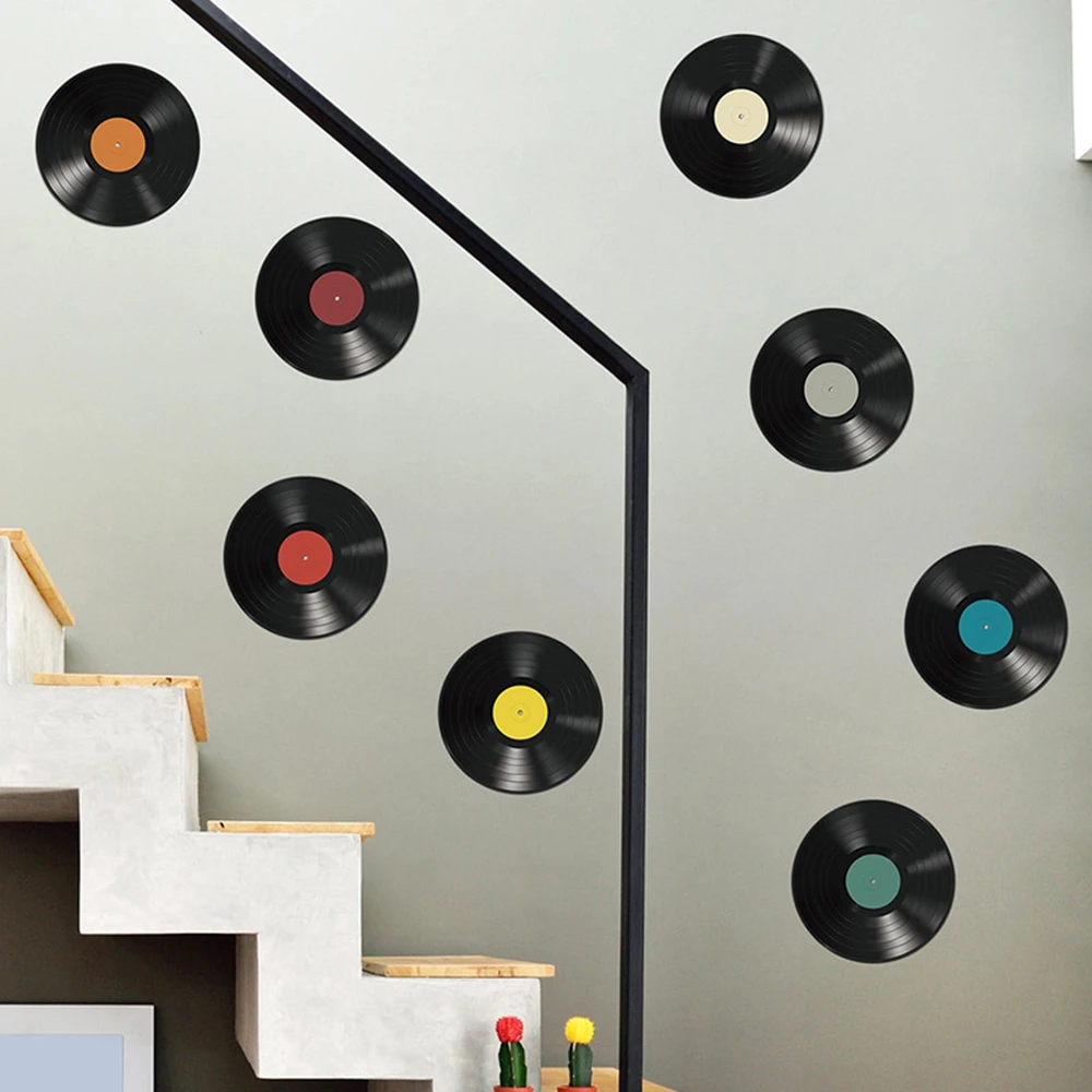 Retro Vinyl Record Wall Stickers, 8Pcs Vintage Music LP Decals, Removable DIY Mural for Living Room Bedroom Bar Studio Decor view 2