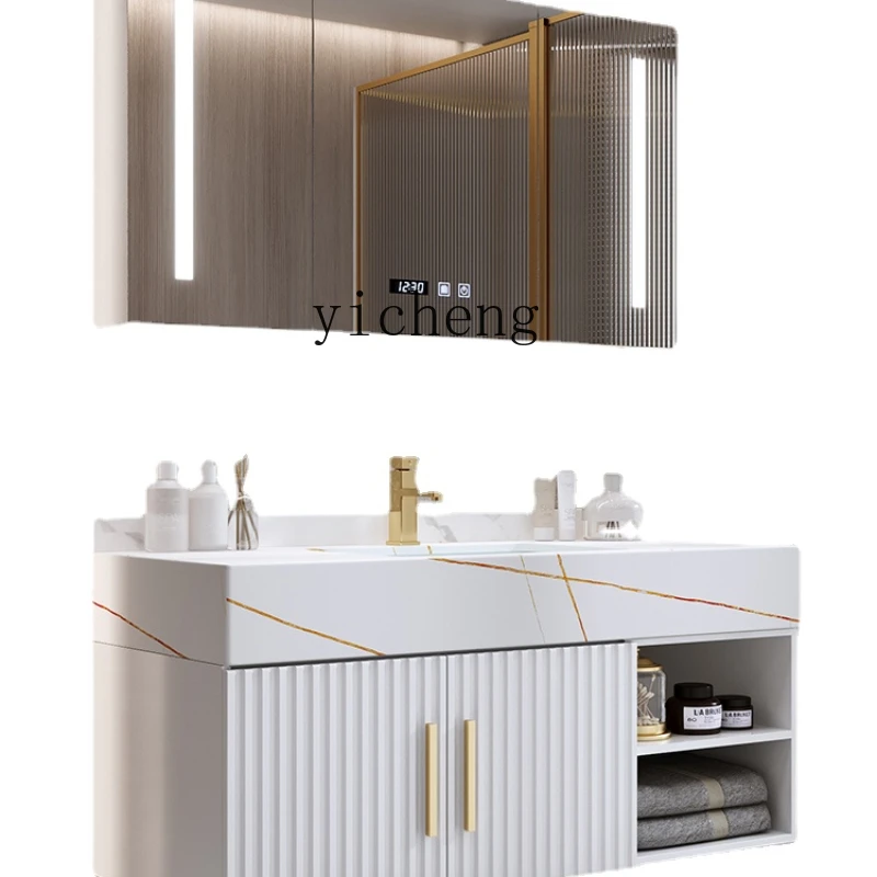 XL Stone Plate Integrated Light Luxury Bathroom Cabinet Bathroom Hand Washing Washbasin Set Washstand Mirror Cabinet