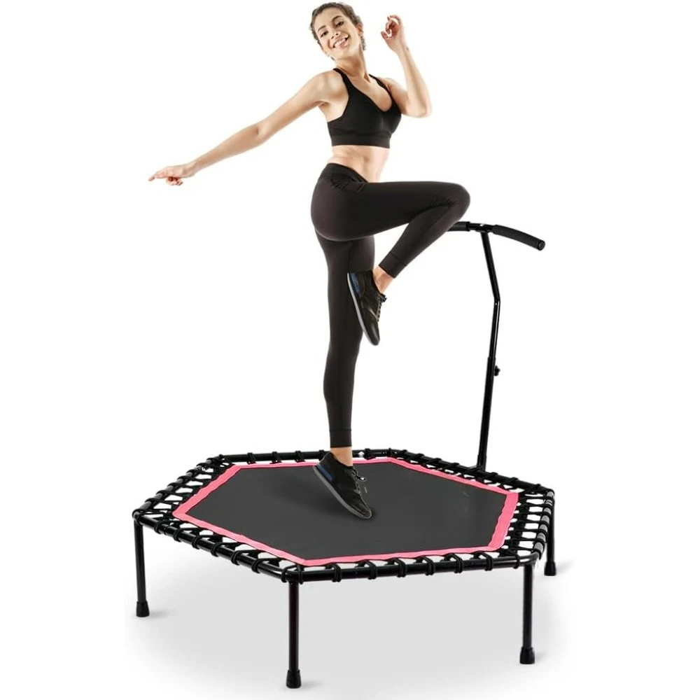 

48" Silent Mini Trampoline with Adjustable Handle Bar Fitness Trampoline Bungee Rebounder Jumping Cardio Trainer Workout