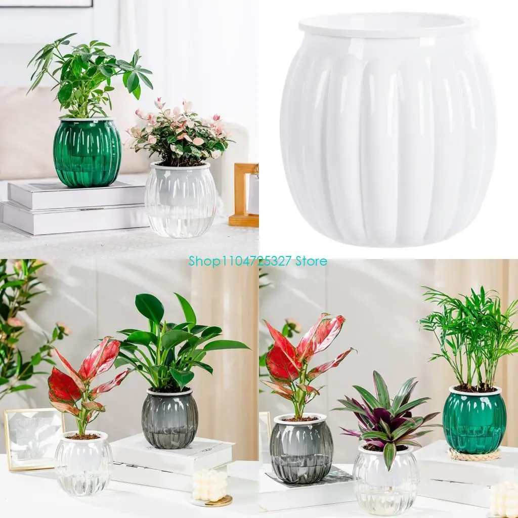 

D8KF Transparent Pumpkin Watering Planter Thickened Flowerpot Visible Ornaments for Indoor Outdoor Desktop Flower Accessories
