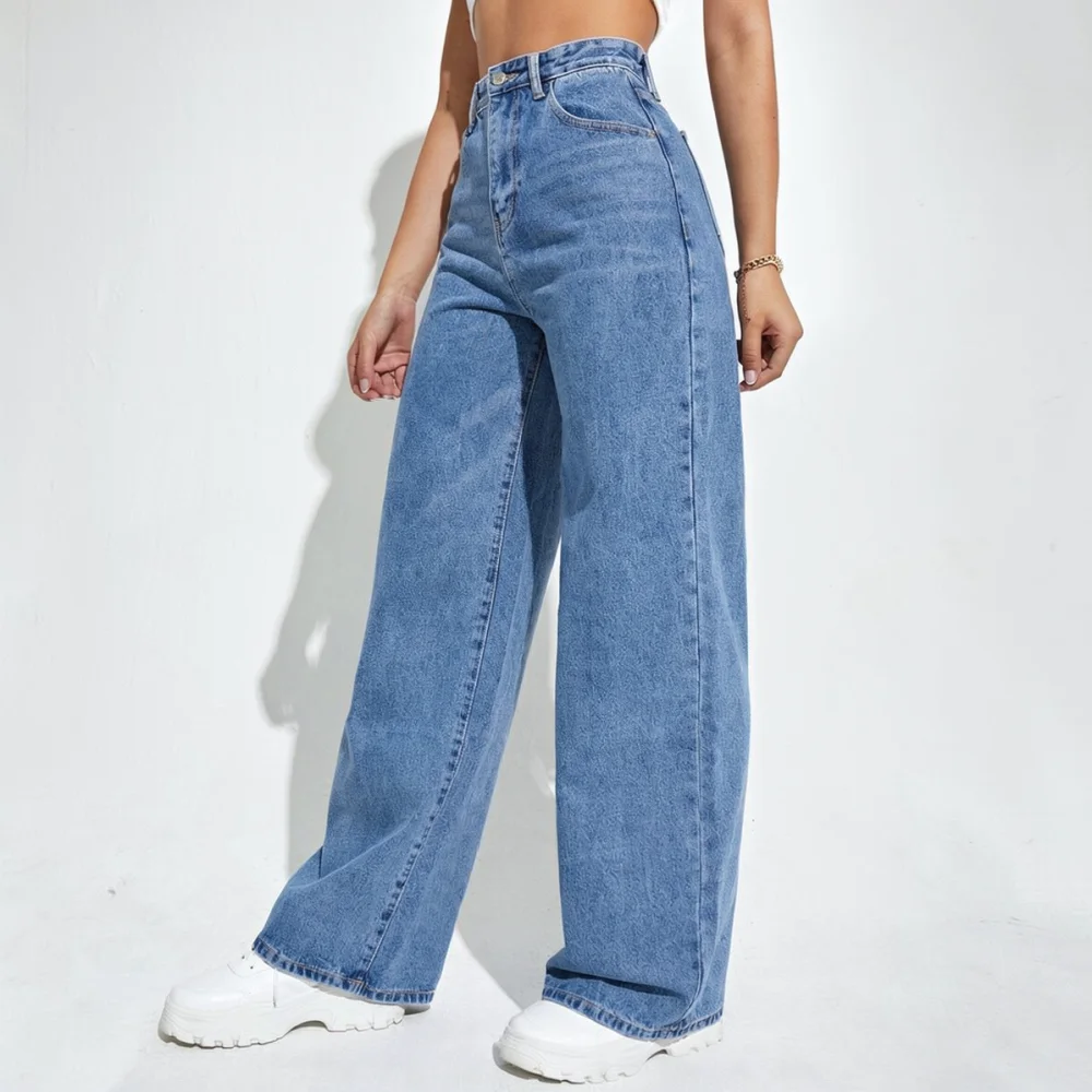 Mens High Waisted Denim Jeans Slim Straight Cut Trousers Comfortable Cotton Pants Basic Casual Style Summer Apparel