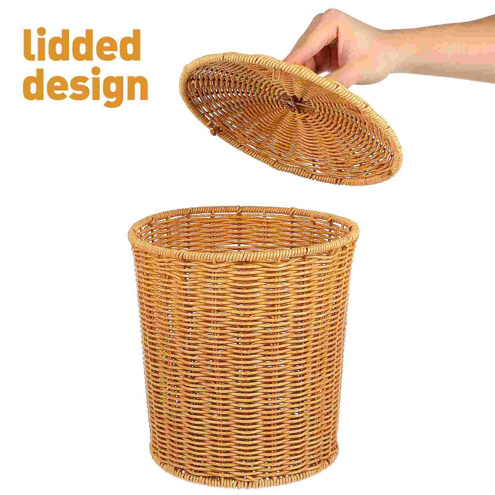 Plant Basket Storage with Lid Desktop Rattan Home Container Sundries White Wicker Baskets Clothes Laundry Organizing Office