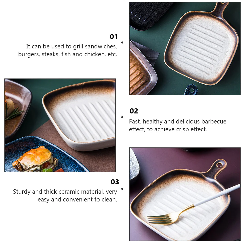 

1Pcs Microwave Baking Pan Sturdy Handle Ceramic Ovenware Fast Healthy Delicious Crisp Effect Western Food Bakeware