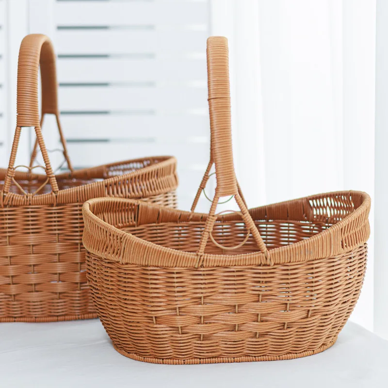 

Creative Yuanbao Picnic Basket with Imitation Vine Weaving Handheld Vegetable Basket