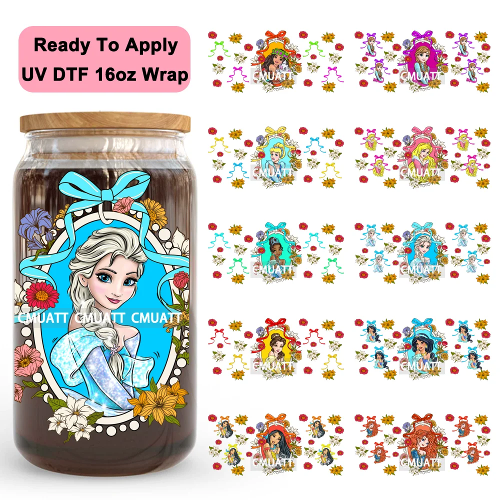 

Coquette Mirror Princess Cartoon Floral 16OZ UV DTF Cup Wraps Ready To Apply Transfer Stickers For Libbey Glass Can Tumbler Mug