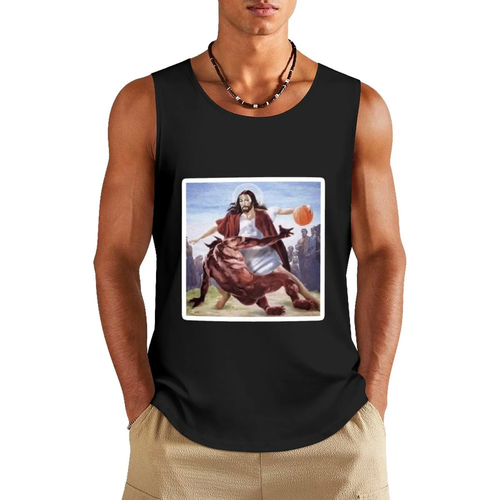 

Jesus Crossing Up Satan Basketball Tank Top sleeveless shirt man gym Men's summer t-shirt t-shirts for Men's gym sports suits