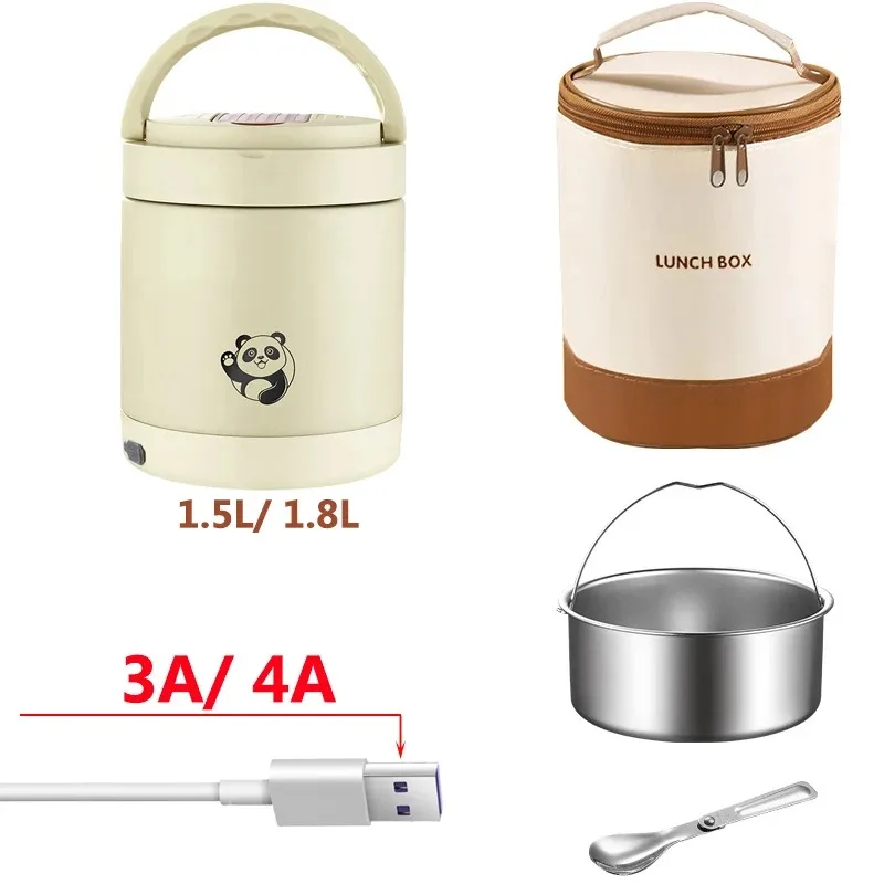 Wireless Portable USB Electric Heated Lunch Box Leakproof Outdoor Office Car Food Warmer Container Stainless Steel Rice Cooker