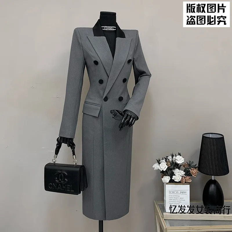 Luxury Design Women Clothing Slim Long Trench Coat Shiny Sequin Double-Breasted Trench Coat Coat Workwear Blazer Coats for Women