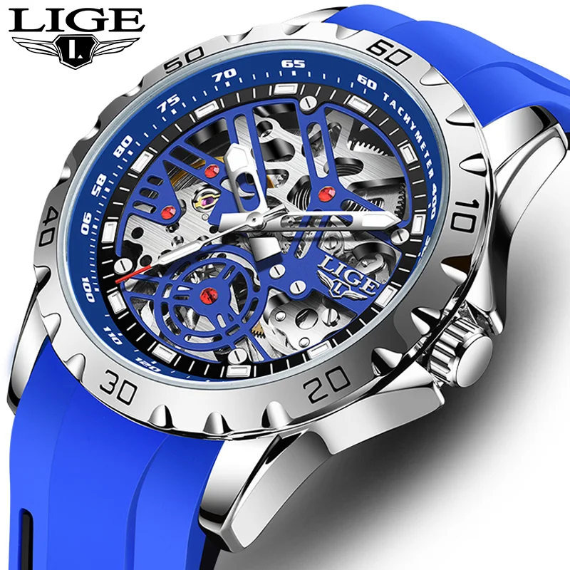 LIGE Men\'s Watch Skeleton Automatic Mechanical Wristwatch Casual Watch for Men Relogio Masculino Top Brand Luxury Male Clock