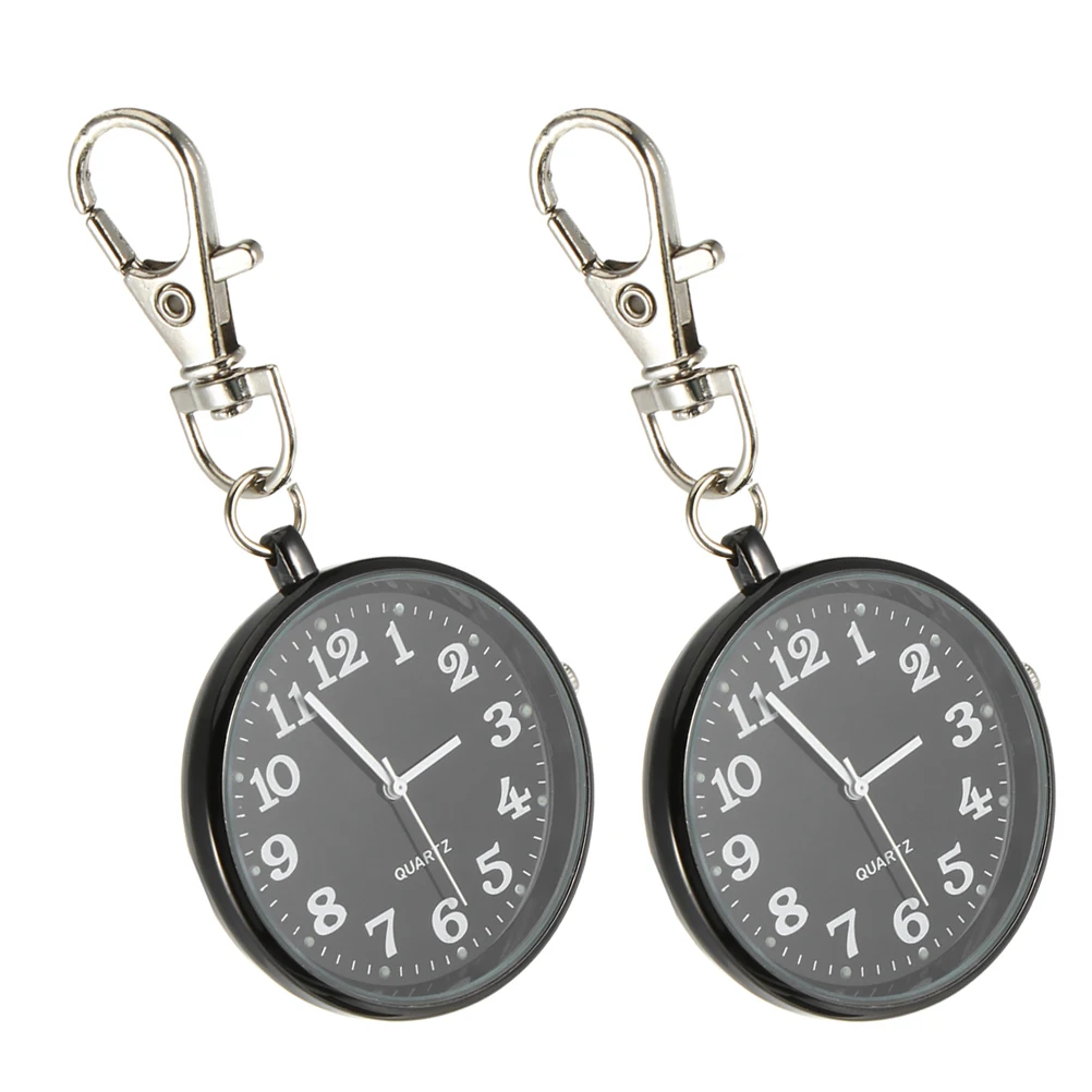 

2Pcs Large Dial Quartz Hanging Watch Digital Nurse Student Elderly Keychain Pocket Watches Black Zinc Alloy Bulk Clip