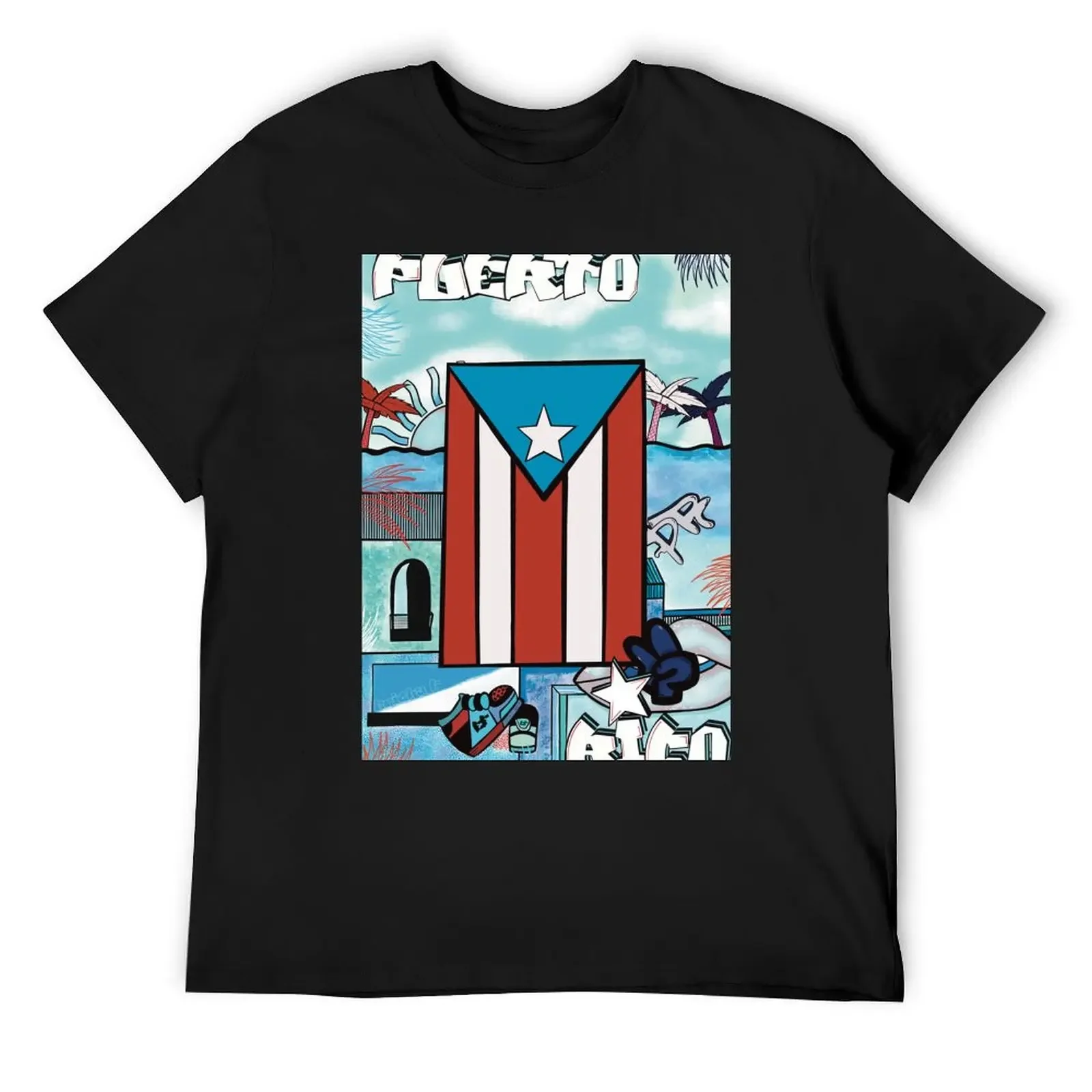 Красная, белая и синяя футболка Пуэрто-Рико (голубой лед) лето 2024, мешковатые рубашки, винтажная одежда, мужская мода