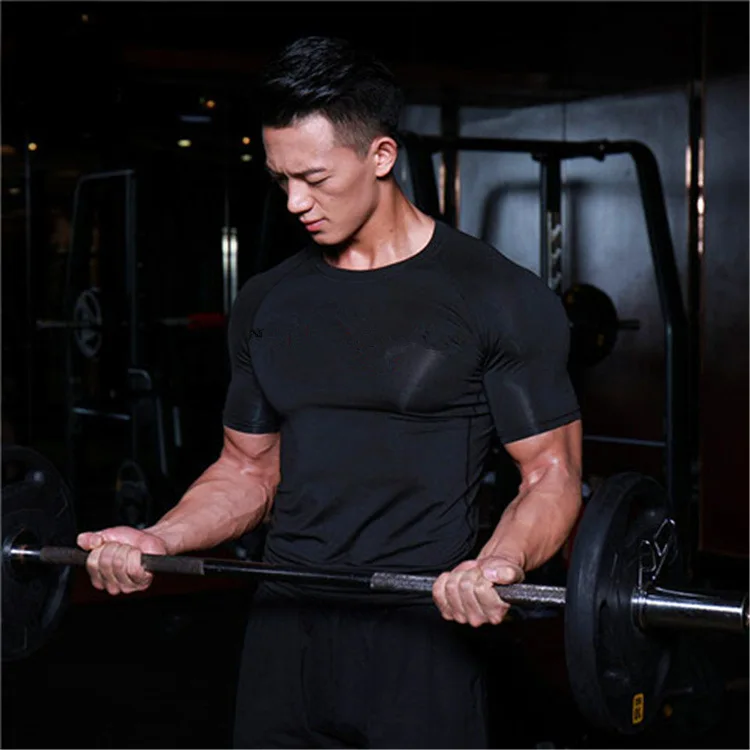 Muscle Tights Men's Sports Short-sleeved Sweat-absorbing Elastic T-shirt Breathable Casual Clothes Training Gym Clothes